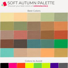 Color-analyze yourself like a PRO Worst Colors For Soft Autumn, Soft Autumn Worst Colors, Soft Autumn Capsule Wardrobe, Soft Autumn Outfits, Soft Autumn Colors, Soft Autumn Palette, Soft Autumn Color Palette, Autumn Palette, Colour Analysis