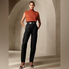 Tapered Fit: High-Waisted. Slim Through Hip And Thigh, Tapered Leg. Paperbag Waist With Button Closure. Belt Loops. Front And Back Pockets. Side Cargo Pockets. Drawstring At Ankle. Size Stretch Dress Pants, Grey Dress Pants, Banana Republic Women, Banana Republic Pants, Cargo Pant, Wool Pants, Cargo Trousers, Stretch Dress, Trousers Women