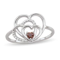 With a trio of hearts, this personalized ring offers triple the sweet style. Select your choice of metal Features three graduated-size open hearts in a sweetly layered design The tilted middle heart shimmers with diamond accents and beaded details Add a 3.0mm natural or simulated birthstone of your choosing to the base of the design Stackable Heart Cut Jewelry For Anniversary, Elegant Three Stone Heart Jewelry, Elegant Heart-shaped Birthstone Ring For Mother's Day, Heart-shaped Diamond Stackable Jewelry, Heart Shaped Diamond Stackable Jewelry, Heart Shaped Stackable Diamond Jewelry, Stackable White Gold Jewelry For Valentine's Day, Stackable Open Heart Rings For Anniversary, Valentine's Day Diamond Accent Ring