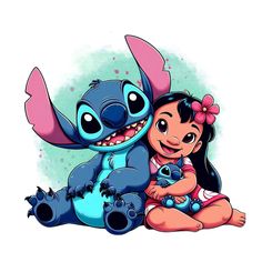 the cartoon character stitch and stitch hugging each other