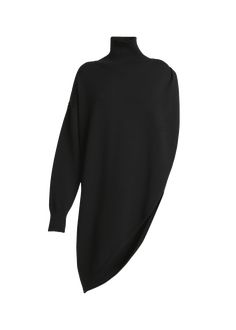 Find ALAÏA Turtleneck Asymmetric Cape Hybrid Wool Sweater on Editorialist. ALAIA hybrid knit cape sweater Turtleneck Long sleeve Relaxed fit Asymmetric hem Pullover style Wool Made in Italy Elegant Asymmetrical Winter Tops, Elegant Asymmetrical Sweater For Winter, Elegant Fine Knit Sweater For Evening, Chic Sweater With Asymmetrical Hem For Winter, Chic Sweater With Asymmetrical Hem For Layering, Chic Knit Sweater With Asymmetrical Hem, Elegant Oversized Knit Sweater, Oversized Elegant Knit Sweater, Chic Evening Knit Sweater