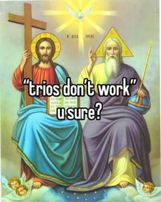 an image of jesus and mary with the words, who do we work? u sure?