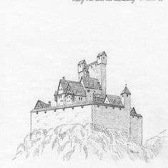 a drawing of a castle on top of a hill