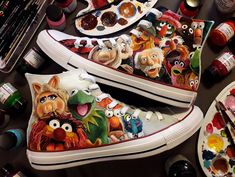 These are one of a kind custom The Muppets painted canvas shoes. I use waterproof, permanent fabric paint of the highest quality. I can do any other design you want ,just message me with anything you have in mind so we can work on your own personalized custom pair! :) it can be painted on both sides . Great as a gift to yourself or your loved ones customizing them with a name or a personal dedication ! Wash on gentle cycle below 40 C, but it is always better to spot clean . Because the shoes are Vans Art Shoes Disney, Die Muppets, Painted Converse, Converse Custom, Painted Canvas Shoes, Painted Sneakers, Next Shoes, Custom Nike Shoes, The Muppets