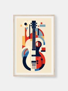 an abstract art print with the shape of a guitar