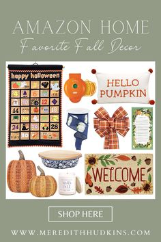 an advertisement for a home decor store with pumpkins and other items