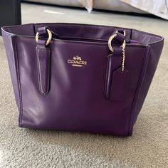 Women’s Coach Leather Bag Eggplant Purple Excellent Condition 10” X 8” No Strap Designer Coach Bag In Purple, Everyday Purple Coach Bag, Rectangular Purple Coach Shoulder Bag, Coach Purple Rectangular Shoulder Bag, Coach Purple Bags For On-the-go, Coach Leather Bag, Eggplant Purple, Coach Leather, Coach Bags