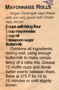 a recipe for mayonnaise rolls with instructions