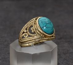 SIZE :- All Size Are Available. US1 TO US16, If Your Size Not Listed Feel Free to Contact us METAL :- Brass STONE;- Turquoise Ring can be customized on request and gemstone can be made to any gemstone you want. Same Design Ring Are Upload With Any Gemstone. Please Visit Our Shop to View Complete Collection. If You Need Faster Shipping, Please Contact us Please Make Sure to Include The Correct Address During Before Order. You Can return Item within 30 Days After Successful Delivery. We Offer 100% Vintage Turquoise Ring With Large Stone For Gift, Spiritual Turquoise Ring With Large Stone, Vintage Turquoise Ring With Large Stone, Turquoise Large Stone Spiritual Ring, Vintage Blue Cabochon Turquoise Ring, Blue Band, Wedding Rings Vintage, Moonstone Ring, Boho Rings