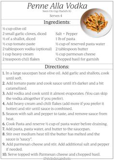 a recipe for penne alla vodka with instructions