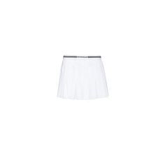 Pleated Unlined Side zipper closure with hook Knit jacquard logo Knit waistbend Miu Miu Short Length Bottoms, Elegant Miu Miu Skirt For Spring, Prada 2005, Garment Cover, Tennis World, Logo Knit, Jacquard Knit, Cotton Skirt, Side Zipper