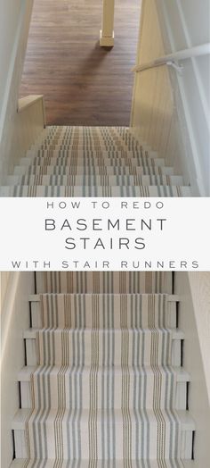 the steps leading up and down to a basement stair runner