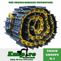 an advertisement for the undercarriagee superstore track groups 2x2, featuring yellow and black tracks