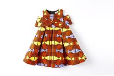 Ireti Ankara  Print Dress - Orange Ankara Baby Girl Dress, Ankara Print Dress, Baby African Clothes, African Kids Clothes, Ankara Styles For Kids, Neat Work, Ankara Dress Designs, Dashiki Dress