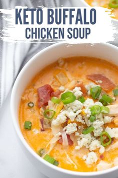 a bowl of keto buffalo chicken soup