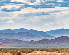 mountains are in the distance with brown grass