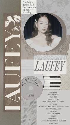 a collage with an image of a woman's face and the words lauffy on it