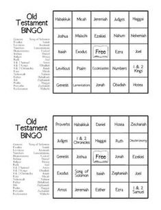 the old testament bingo game is shown in black and white, with three different numbers on each