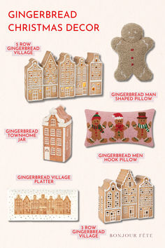 gingerbread christmas decor with gingerbread houses and gingerbreads on the front, gingerbread