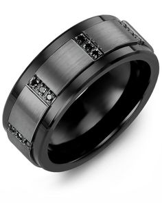 men's black and white gold wedding band with channeled diamonds inlays