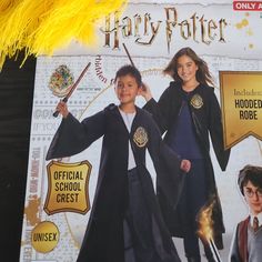 an advertisement for harry potter and hermione's school crest