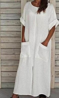 Sukienki Maksi, Linen Style Fashion, Mode Tips, Linen Fashion, Short Sleeve Maxi Dresses, Panel Dress, Maxi Dress With Sleeves, Linen Dresses, Linen Clothes