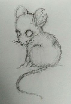 a drawing of a mouse sitting on the ground with its head turned to the side