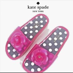 Kate Spade New York Women's Sizes Fashion Slides Bright Pink In Color Polka Dot Cushioned Foot Bed Brand New 100% Authentic Pink Non-slip Sandals For Spring, Kate Spade Pink Round Toe Sandals, Kate Spade Pink Open Toe Sandals, Kate Spade Black Sandals For Spring, Kate Spade Trendy Spring Sandals, Trendy Kate Spade Spring Sandals, Trendy Kate Spade Sandals For Spring, Fashion Slides, Bedding Brands