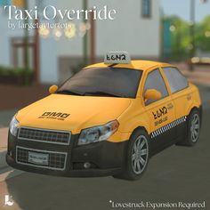 a taxi cab that is yellow and black with the words taxi overridde written on it