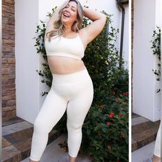 Fabletics Iridescent Pearl Ivory Set Pants Are M, High Waist 7/8 Bra Is Large, Low Impact Luxe Material Cream Stretch Activewear For Sports, Sporty Stretch Cream Activewear, Cream Stretch Sporty Activewear, Sporty Cream Stretch Activewear, Fitted Cream Activewear For Yoga, Cream Stretch Yoga Activewear, Cream Athleisure Activewear For Workout, Sporty Cream Activewear For Workout, Cream Sporty Activewear For Sports