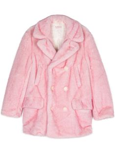 medium pink faux-fur design notched lapels long sleeves two side flap pockets central rear vent full lining straight hem double-breasted button fastening Pink Fur Coat, Fur Design, Pink Faux Fur, Pink Coat, Balenciaga Triple S, Double Breasted Coat, Dress Watch, Custom Watch, Short Suit