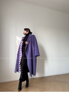 This luxurious Aconiconi Long Double-Sided High-End Full Wool Purple Coat is the epitome of sophistication and elegance. Its boss chic look makes it an ideal statement piece for fashionable, self-assured women. The purple hue gives it a sassy, feminine flair that will inspire you to stay on-trend this fall. Get ready to express your confidence with style. Soft and delicate, with a soft and tough texture Elegant, soft and thick , skin-friendly, high texture, light and not heavy, and warm. Periwin Wool Purple, Boss Chic, Purple Coat, Thick Skin, Long Wool Coat, Periwinkle Blue, Purple Hues, Satin Material, The Purple