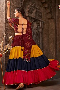 Multi Color Lehenga, Garba Outfit, Navratri Lehenga, Garba Dress, Cotton Lehenga, Navratri Festival, Choli Blouse, Lehenga Fabric, Navratri Chaniya Choli