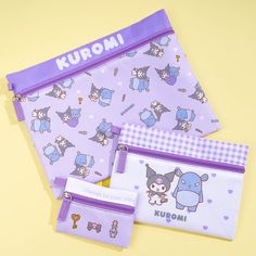 Have fun organizing your travel items with the help of this kawaii set of flat pouches. Each zippered pouch features prints of Kuromi hanging out with her friend Baku! Use them to store your makeup, charms, and other things. Total of 3 pouches in the set Small pouch size: 110 × 80mm Large pouch size: 270 × 210mm Medium pouch size: 190 × 140mm Kawaii Bag With Pen Holders For Daily Use, Cute Travel Pencil Case With Removable Pouch, Cute Zipper Pouch For Travel, Kawaii Travel Zipper Pouch, Kawaii Zipper Travel Pouch, Cute Travel Pouch Pencil Case, Cute Travel Pencil Case Pouch, Playful Zipper Pouch For Daily Use, Kawaii Pencil Case With Zipper