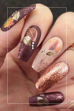 Maple Leaf Nails Nail Art Images, Fall Nail Art Designs, Fall Nail Art, Autumn Nails, Fall Nail Designs, Fancy Nails, Nail Stamping