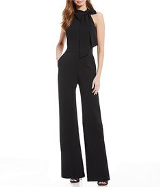 Vince Camuto Sleeveless Bow Neck Jumpsuit with Pockets | Dillard's Fall Jumpsuit Outfit Wedding, Black Jumpsuit Outfit Wedding, Dressy Jumpsuit Wedding, Jumpsuit Outfit Wedding, Bridesmaid Suits, Prom Jumpsuit, Black Jumpsuit Outfit, Fancy Jumpsuit, Formal Romper