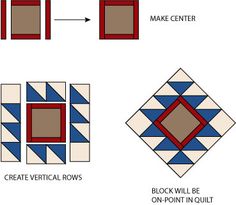 how to make a quilt with blocks in the middle and squares on each side, along with other block patterns