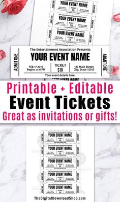 the printable editable event tickets are on display for guests to sign up and receive