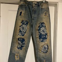 Free People Desert Patch Jeans Nwot Patched Jeans Diy, Boro Denim, Patches Jeans, Jean Ideas, High Rise Boyfriend Jeans, Diy Patch, Super Flare Jeans, Grunge Jeans, Patch Jeans