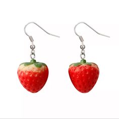 Adorable Kawaii Strawberry Drop Earrings. Length: Approximately Material: Zinc Alloy. Bundle For Amazing Savings! Handmade Red Kawaii Jewelry, Cute Red Strawberry Print Earrings, Cute Strawberry Print Earrings For Gifts, Fruit Strawberry, Fruit Earrings, Red Strawberry, Cute Fruit, Accessories Diy, Exquisite Jewelry