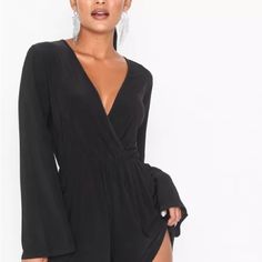 Trumpet Sleeve Wrap Slinky Playsuit Black Us Size 10 Q12 Sleek Black Jumpsuits And Rompers For Date Night, Black Playsuit, Trumpet Sleeve, Cell Phone Holster, Phone Holster, Us Size 10, Walker Boots, Fit N Flare Dress, Rain And Snow Boots