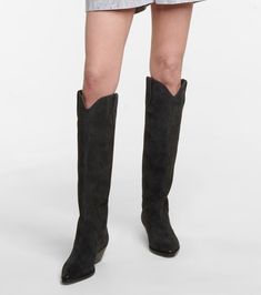 Find ISABEL MARANT Denvee Suede Knee-high Boots on Editorialist. Lining: leather. Upper: calf leather. Sole: leather insole and sole. Toe shape: square toe. Made in Portugal. Designer color name: Faded Black. Isabel Marant Shoes, Suede Knee High Boots, Mid Heel Boots, Suede Boots Knee High, Black Suede Boots, Evening Shoes, Suede Boots, Isabel Marant, Fashion Boots