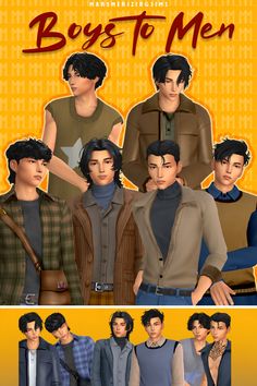 an image of boys to men with different clothes and hair styles on the same page