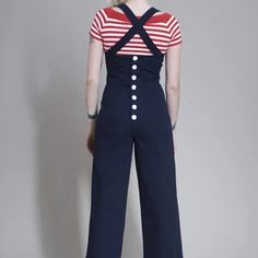 Overall sue Navy Jumpsuit Vintage Style - Etsy Fitted Overalls With Suspenders For Work, Workwear Overalls With Bib Front And Buttons, Workwear Shortalls With Suspenders, Retro Workwear Jumpsuits And Rompers, Retro Style Workwear Overalls And Rompers, Fitted Retro Overalls, Fitted Overalls With Buttons For Workwear, Vintage Fitted Denim Jumpsuit For Work, Fitted Vintage Denim Jumpsuit For Work