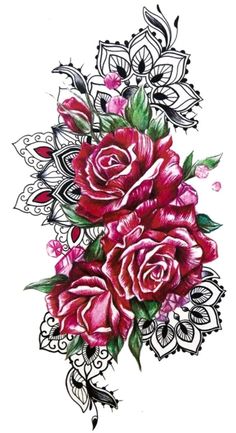 some pink roses and leaves on a white background