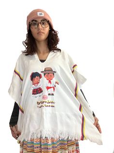 Handmade Colombian Ponchos made in different colors and designs. Ponchos colombianos hechos a mano con colores y diseños diferentes. Casual One Size Poncho For Festivals, Casual One Size Festival Poncho, Casual Multicolor Cotton Poncho, Handmade Multicolor Beach Poncho, Casual White Cotton Poncho, Casual White Poncho Shawl, Casual White Shawl Poncho, Casual Multicolor Handmade Poncho, Multicolor One-size Poncho For Vacation