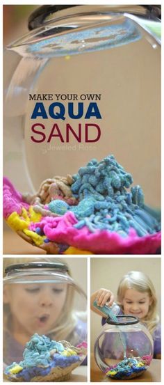 an image of a child playing with sand in a glass bowl and making it look like they