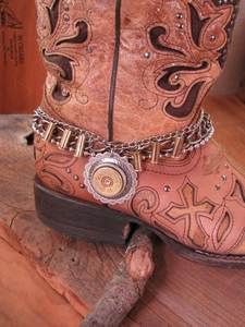 12 Gauge Shotshell Concho Medallion Multi-Chain Boot Bracelet – SureShot Jewelry Gold Bohemian Jewelry With Concho, Bohemian Gold Jewelry With Concho, 12 Gauge Shotgun, Bullet Designs, Cowboy Hat Bands, Shoe Makeover, Boot Bracelet, Bullet Jewelry, Shotgun Shell