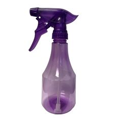 a purple spray bottle filled with liquid on a white background