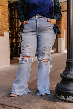 - These flares are a perfect stylish update for your denim collection! - Unlined, stretchy denim material with subtle fading and distressed detail - A waistline with belt loops, a hidden zip fly, and button closure - A functional four pocket cut - A figure flattering silhouette that ends in unfinished flared hemlines with frayed detail Light Wash Ripped Denim Flare Jeans, Ripped Light Wash Denim Flare Jeans, Light Wash Distressed Mid-rise Flare Jeans, Mid-rise Light Wash Distressed Flare Jeans, Light Wash Distressed Flare Bottoms, Denim Collection, Denim Material, High Waist, High Waisted